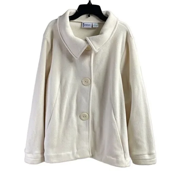 Windham Harbour Fleecelike Winter Coat, Vintage, Size Petite Large, Light Cream - Picture 2 of 7